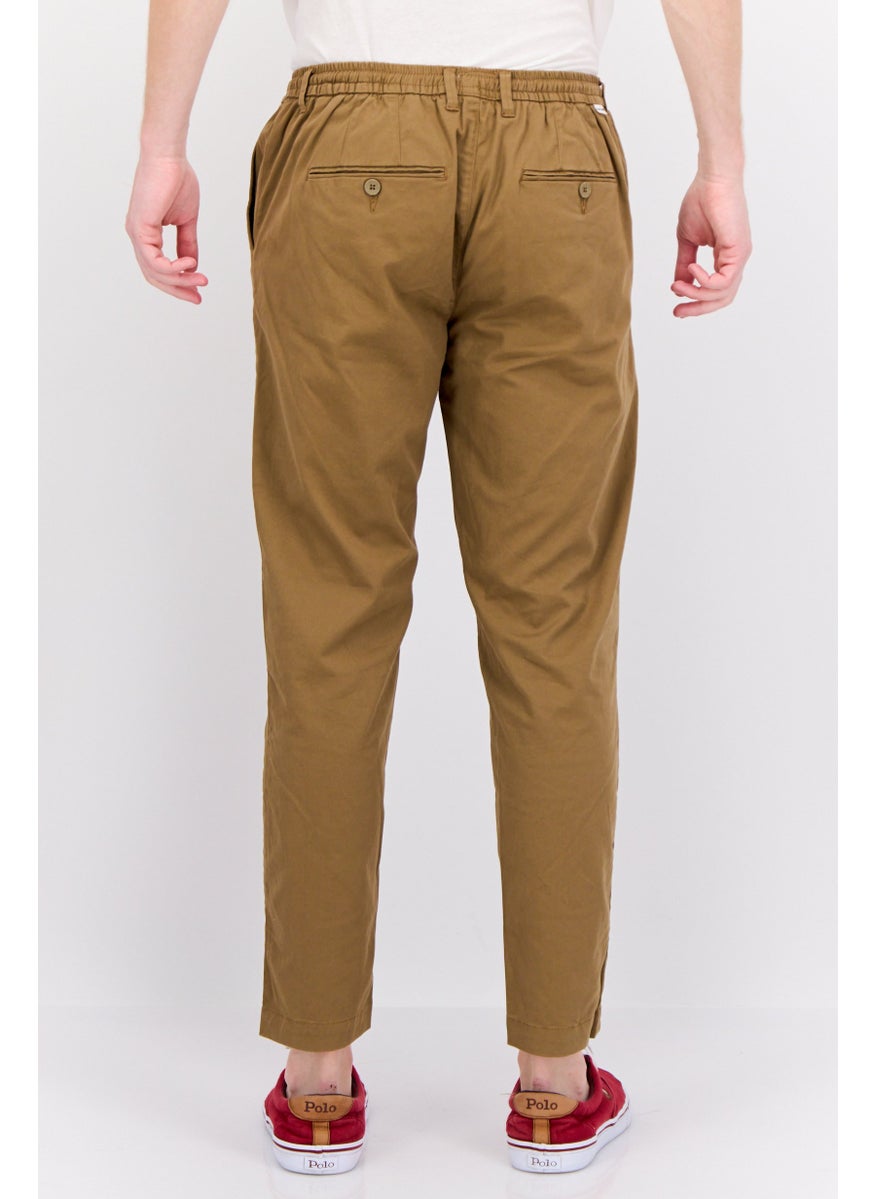 Men Regular Fit Plain Chino Pants, Brown