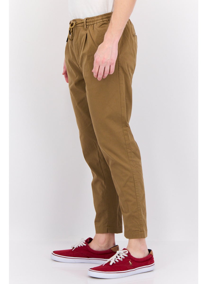 Men Regular Fit Plain Chino Pants, Brown