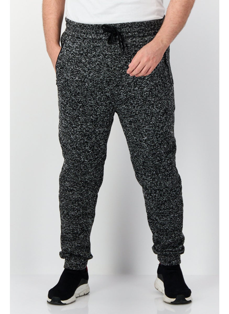 Men Regular Fit Heather Jogger Pants, Black