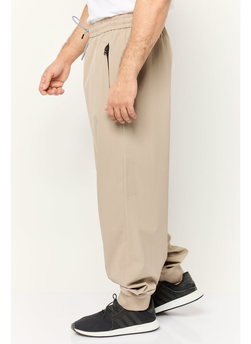 Men Regular Fit Embroidered Logo Jogger Pants, Taupe