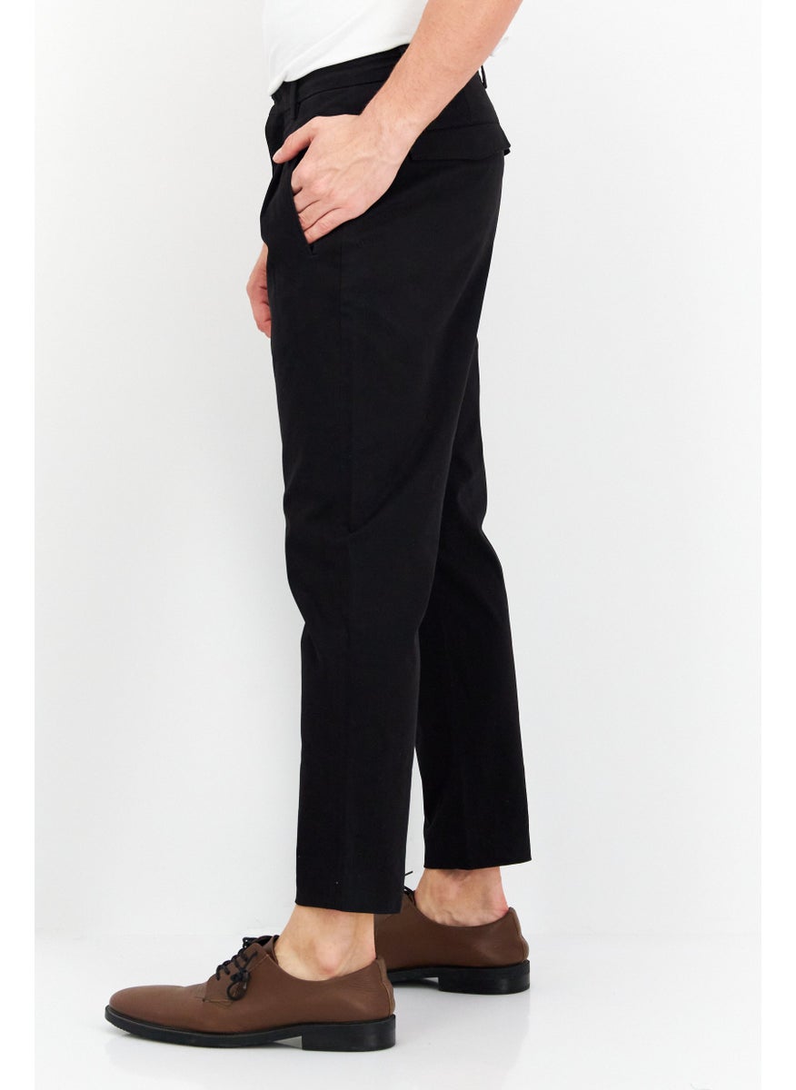 Men Tapered Fit Solid Chino Pants, Black
