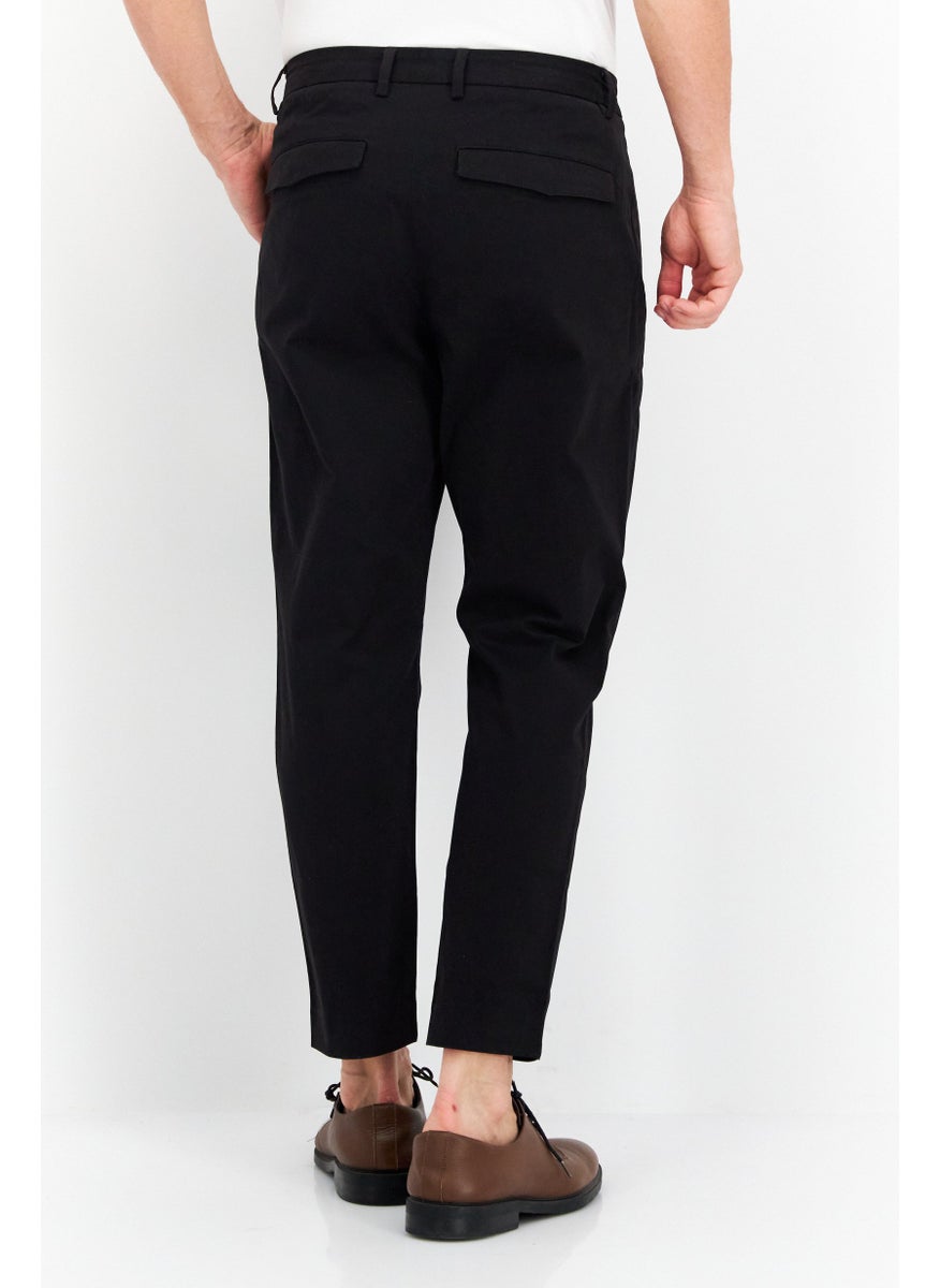 Men Tapered Fit Solid Chino Pants, Black