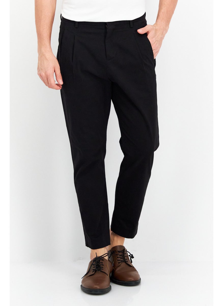 Men Tapered Fit Solid Chino Pants, Black