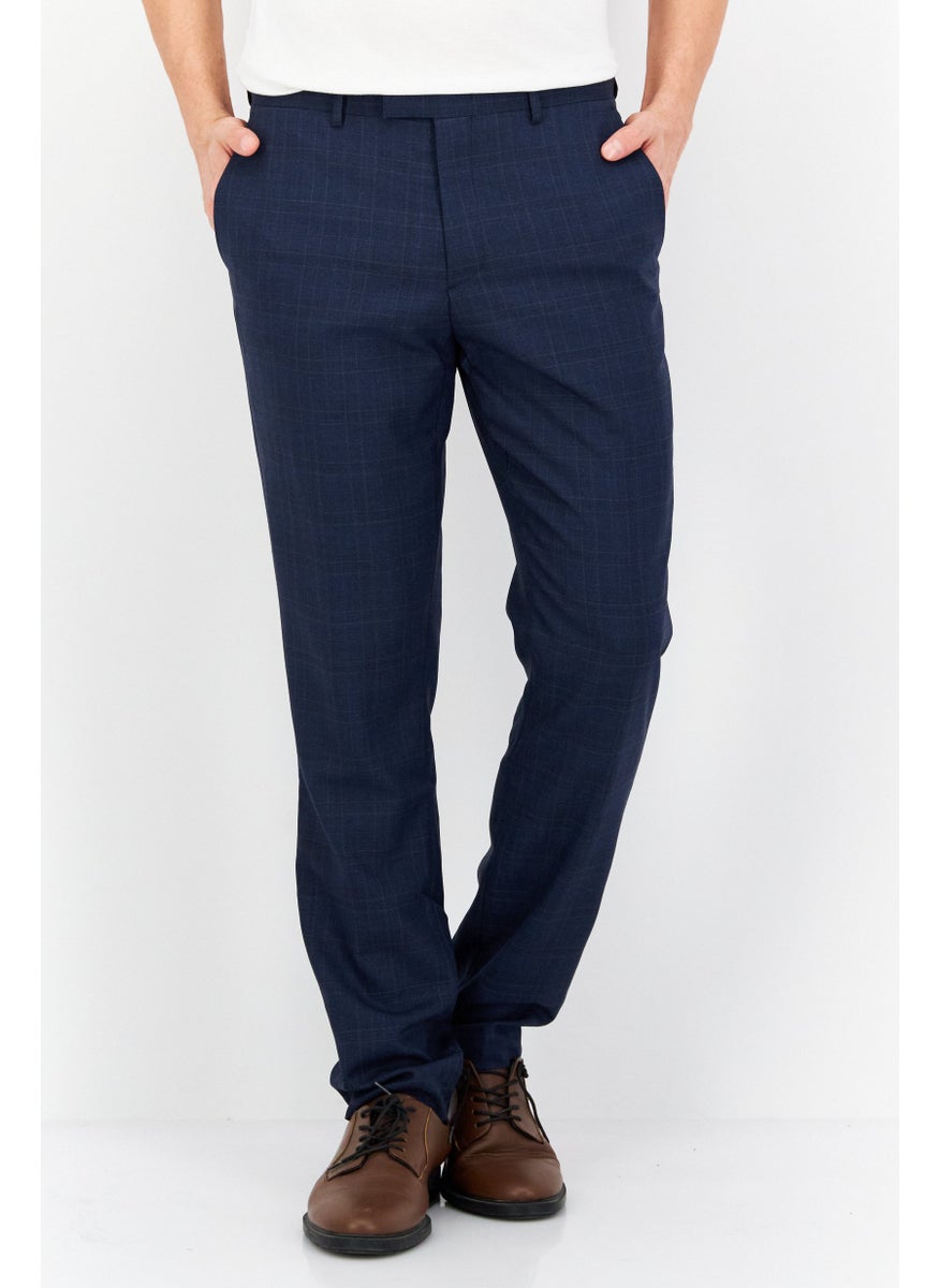 Men Regular Fit Plaid Long Inseam Pants, Navy