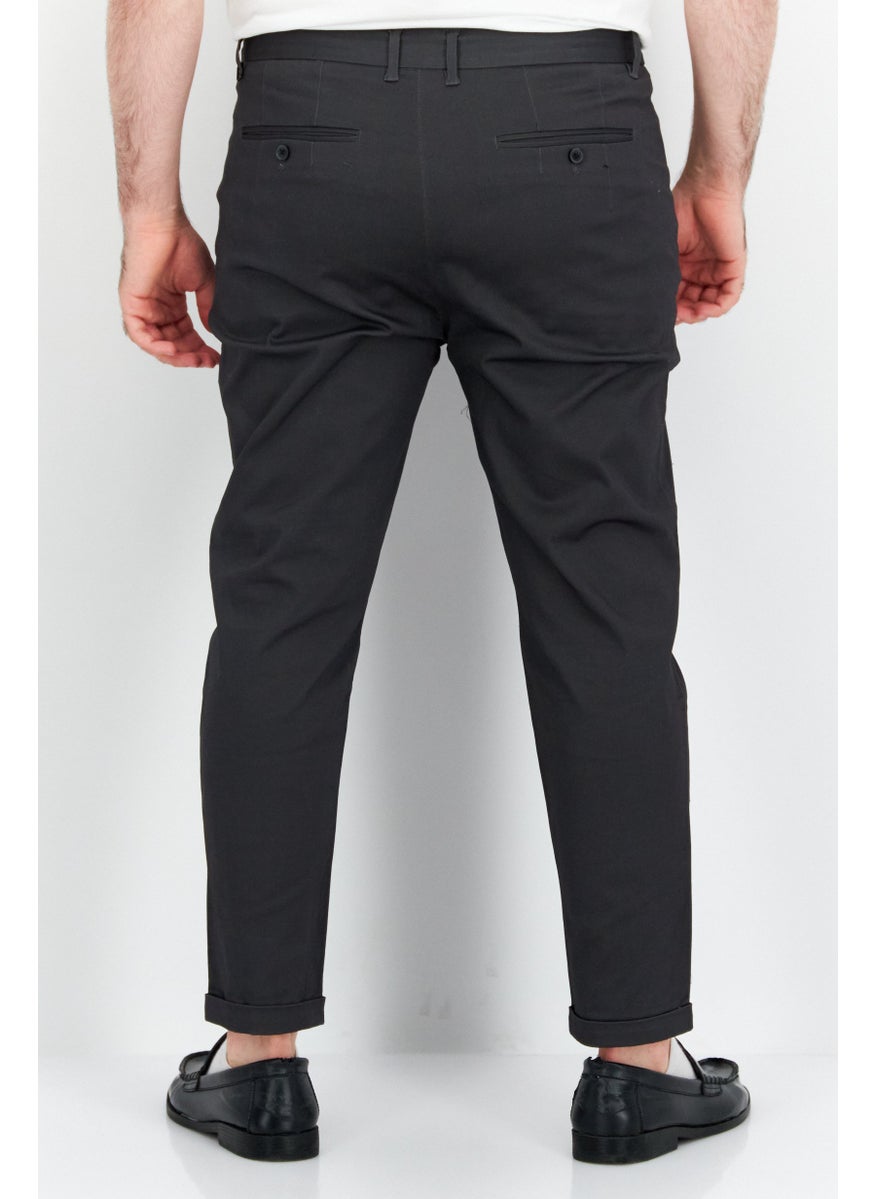 Men Tapered Fit Solid Chino Pants, Dark Grey