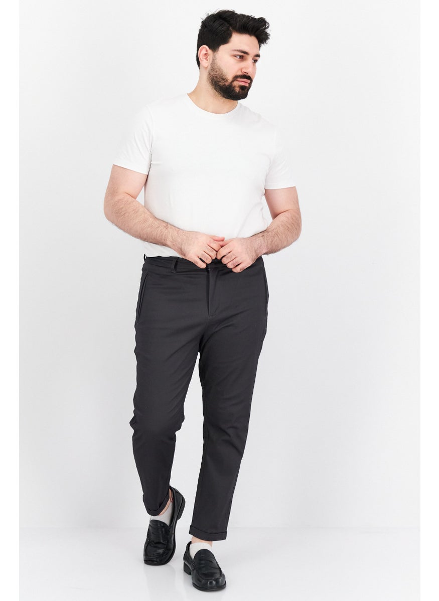 Men Tapered Fit Solid Chino Pants, Dark Grey