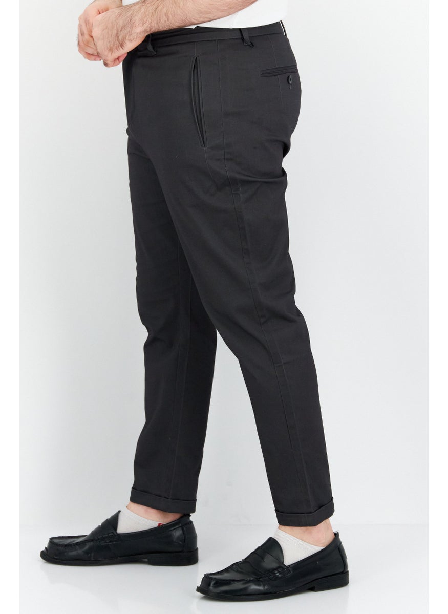 Men Tapered Fit Solid Chino Pants, Dark Grey