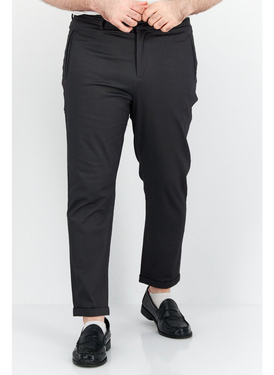 Men Tapered Fit Solid Chino Pants, Dark Grey