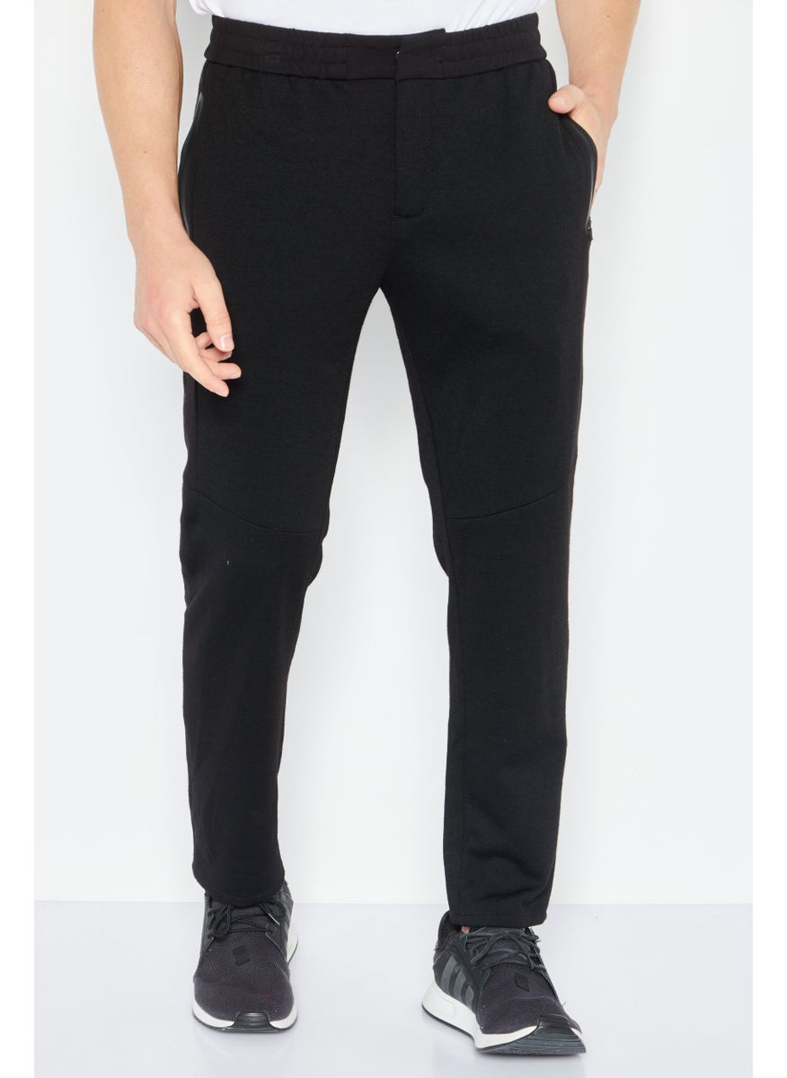 Men Carrot Fit Solid Sweat Pants, Black