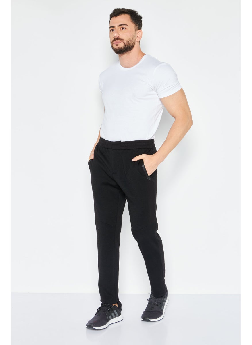 Men Carrot Fit Solid Sweat Pants, Black