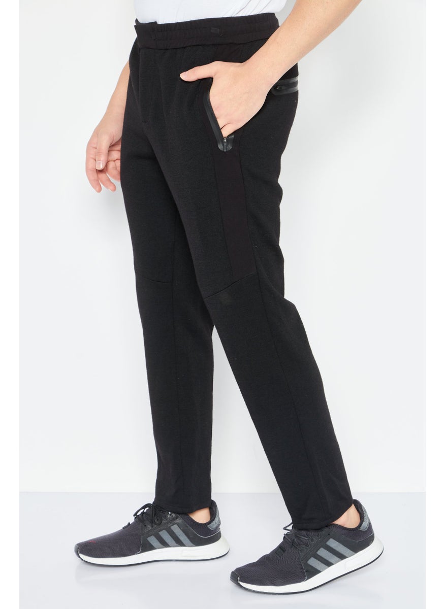 Men Carrot Fit Solid Sweat Pants, Black