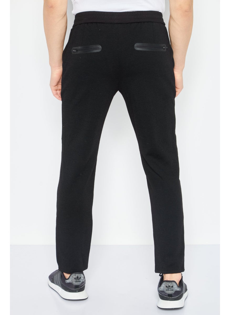 Men Carrot Fit Solid Sweat Pants, Black