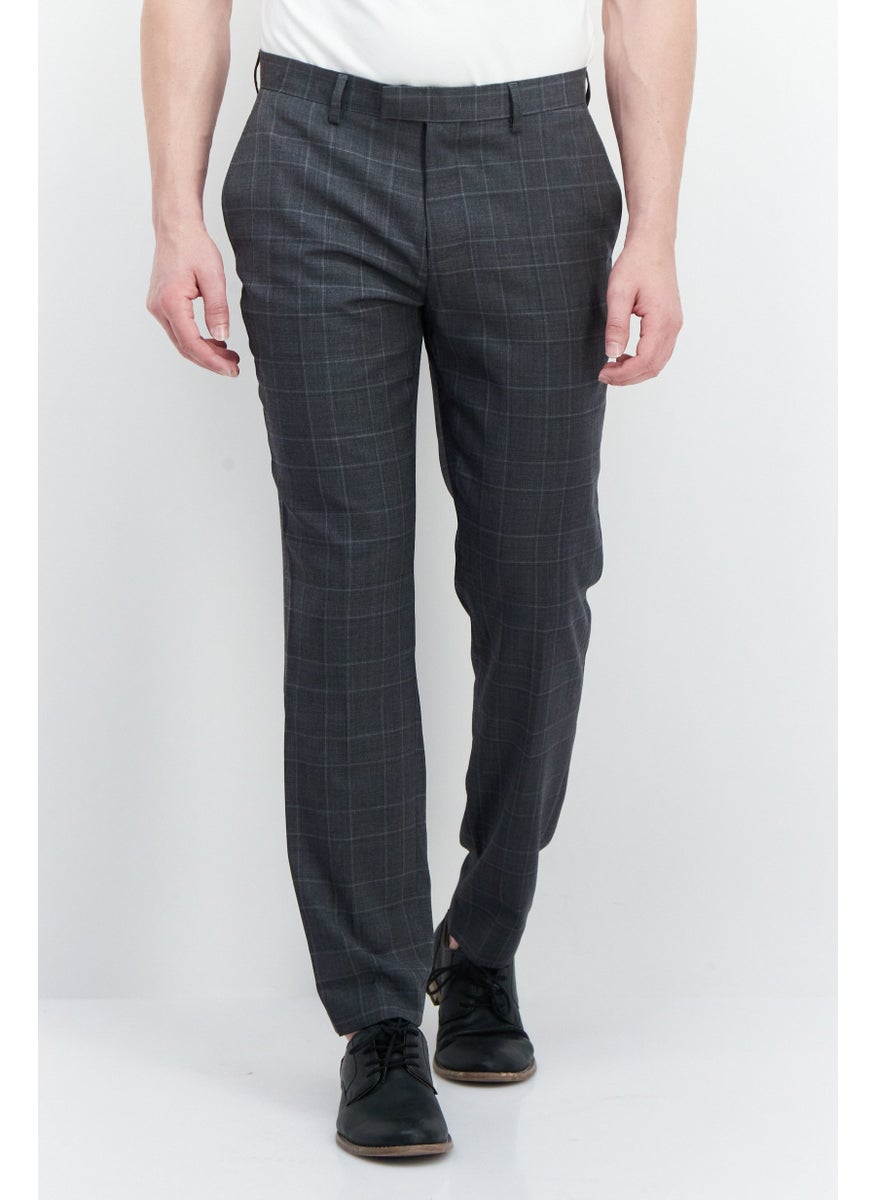 Men Slim Fit Plaid Chino Pants, Grey