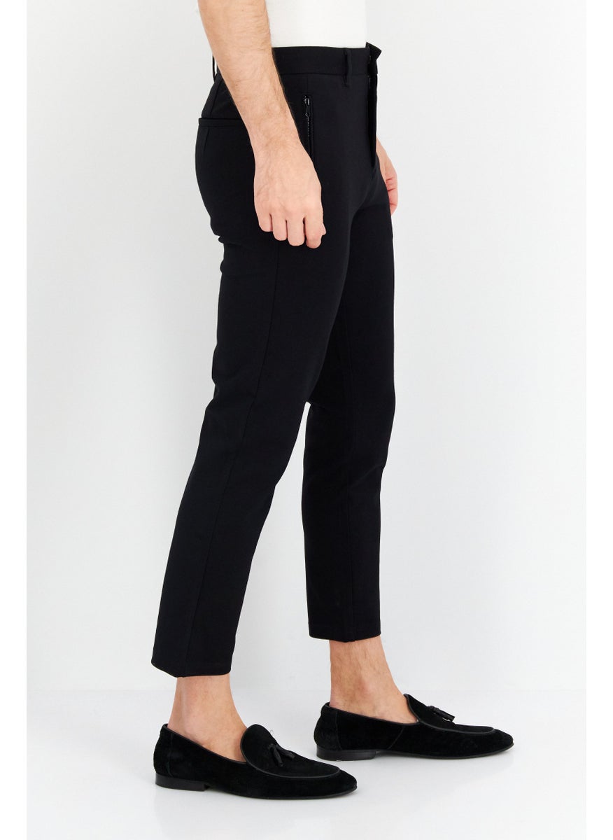 Men Slim Fit Plain Chino Pants, Black