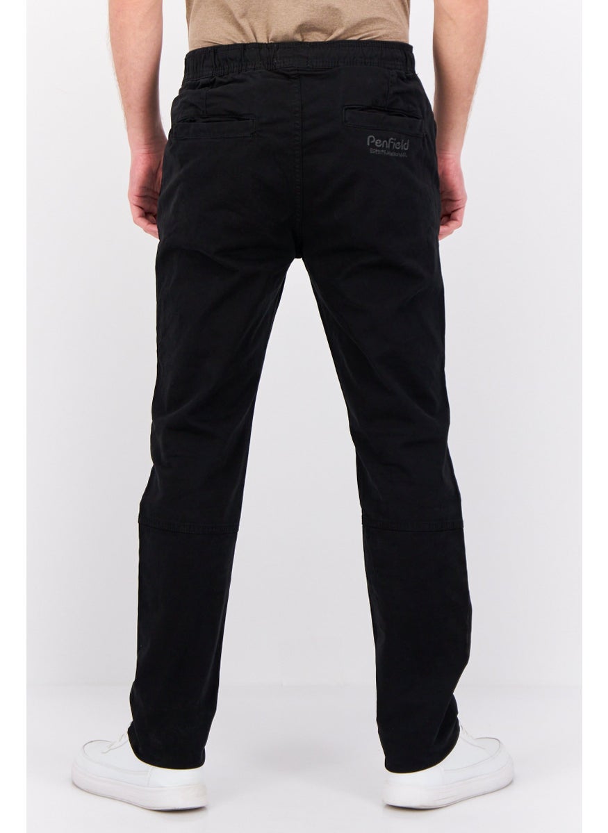 Men Regular Fit Solid Drawstring Chino Pants, Black