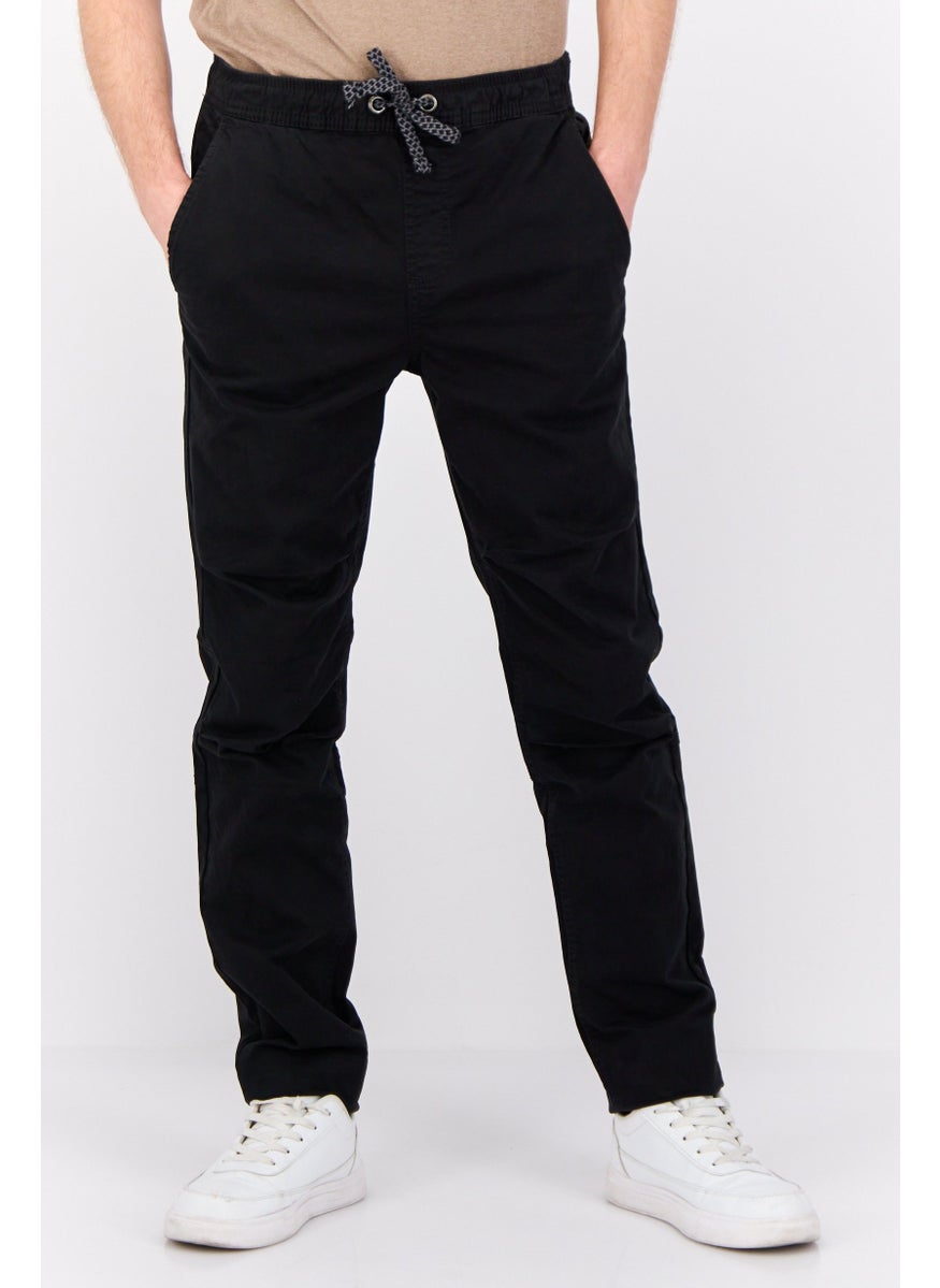 Men Regular Fit Solid Drawstring Chino Pants, Black
