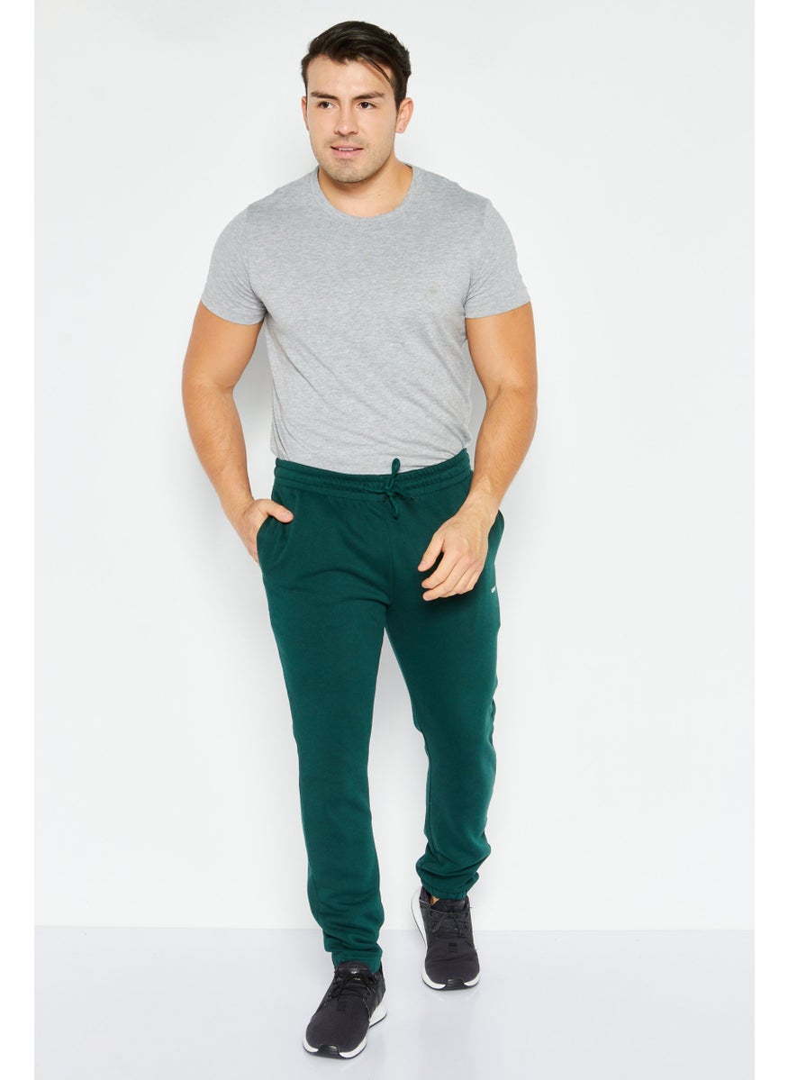 Men Straight Fit Brand Logo Sweatpants, Green