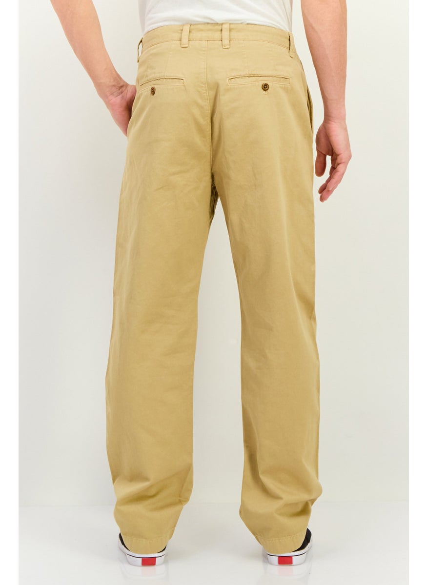 Men Regular Fit Plain Straight Twill Chino Pants, Khaki