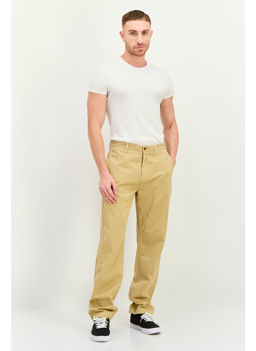 Men Regular Fit Plain Straight Twill Chino Pants, Khaki