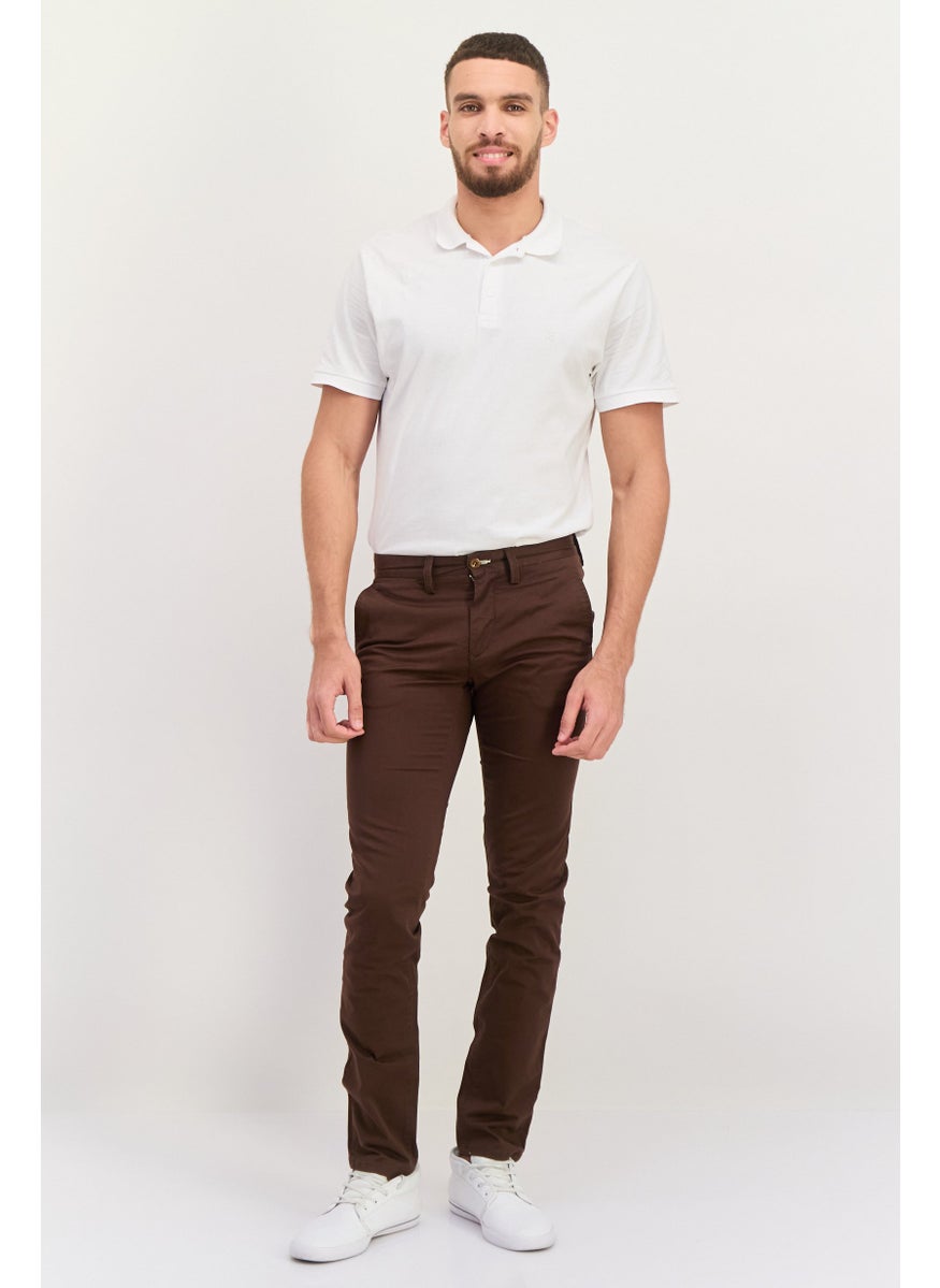 Men Slim Fit Solid Chino Pants, Brown