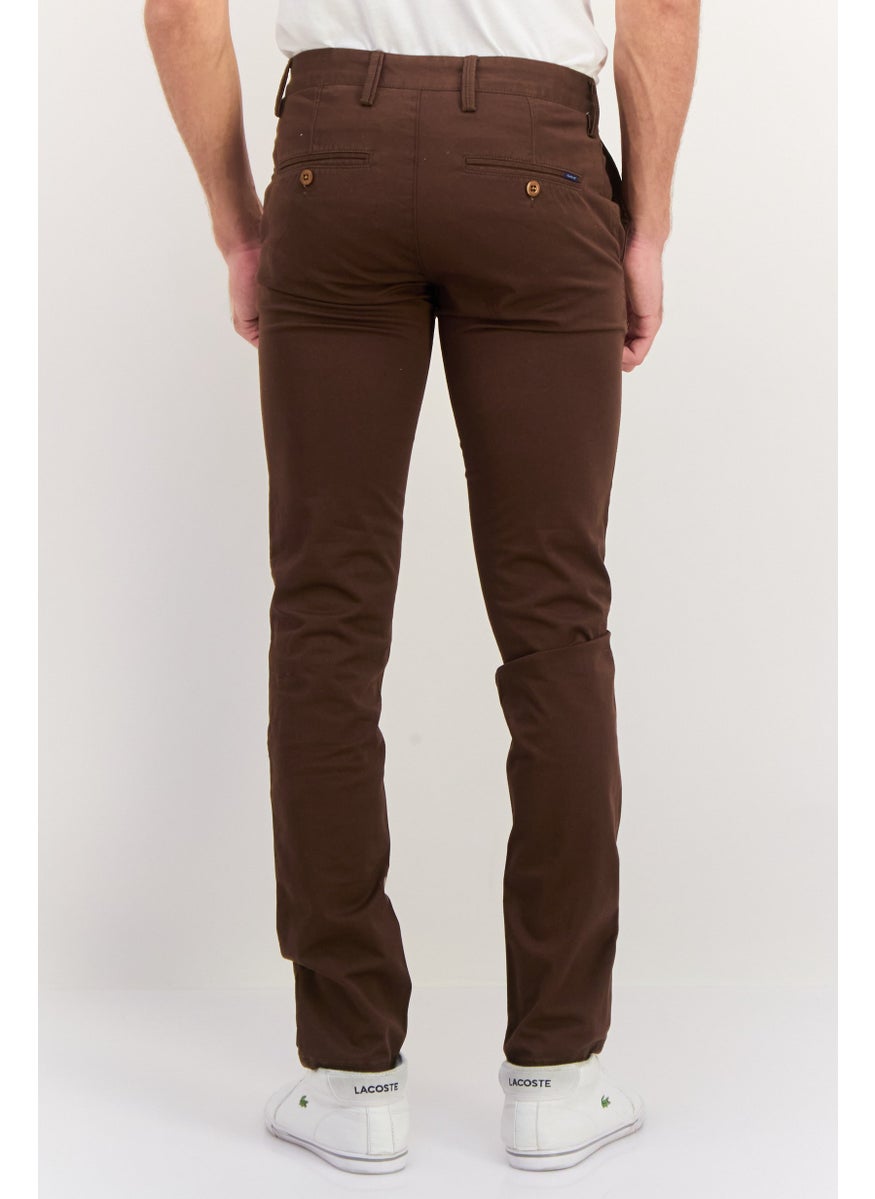 Men Slim Fit Solid Chino Pants, Brown
