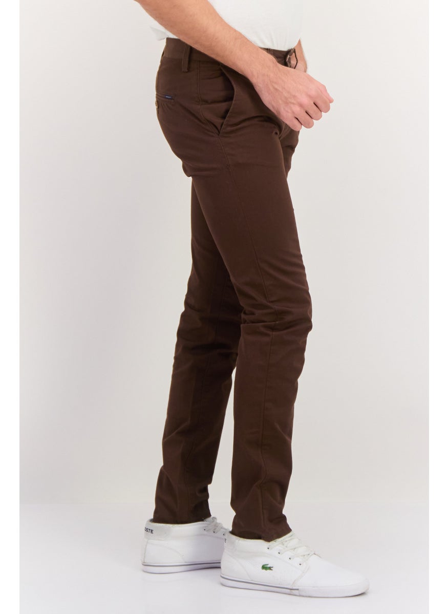 Men Slim Fit Solid Chino Pants, Brown