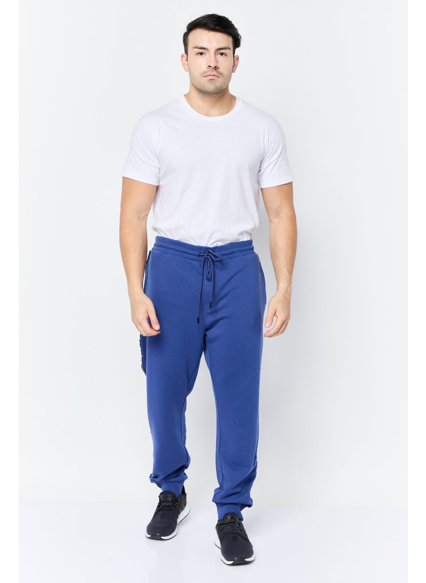 Men Regular Fit Brand Logo Sweatpants, Blue
