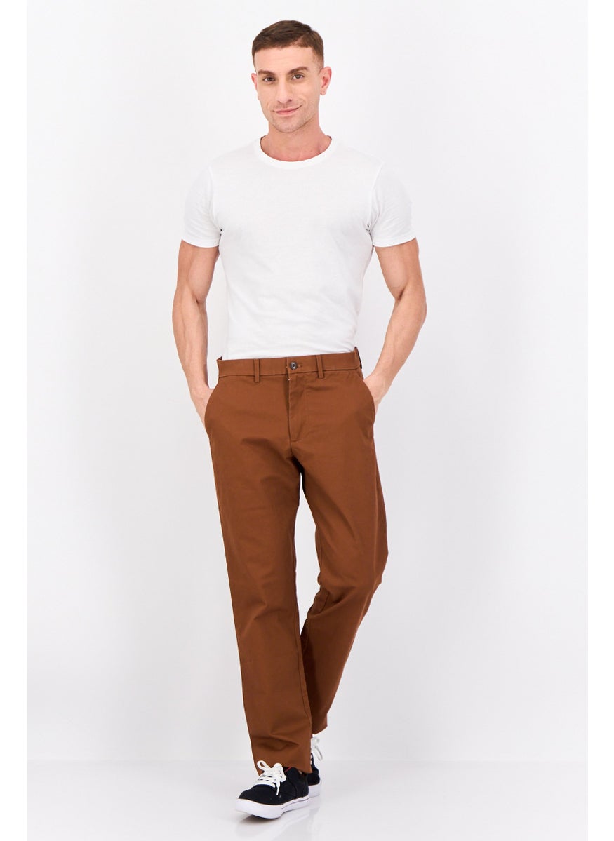 Men Straight Fit Solid Chino Pants, Brown