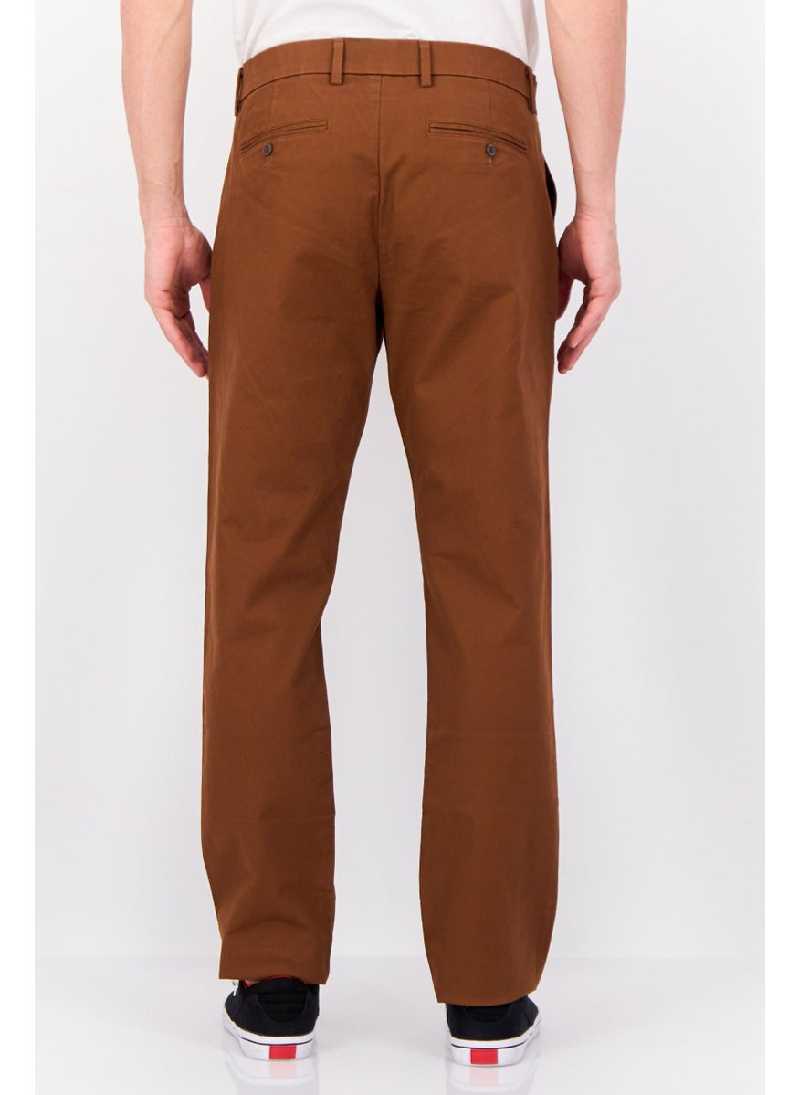 Men Straight Fit Solid Chino Pants, Brown