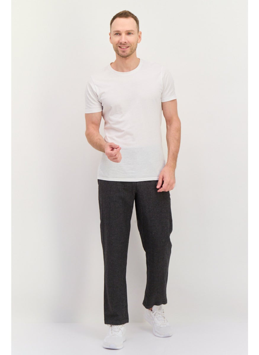 Men Relaxed Fit Microdot Straight Leg Pants, Dark Grey