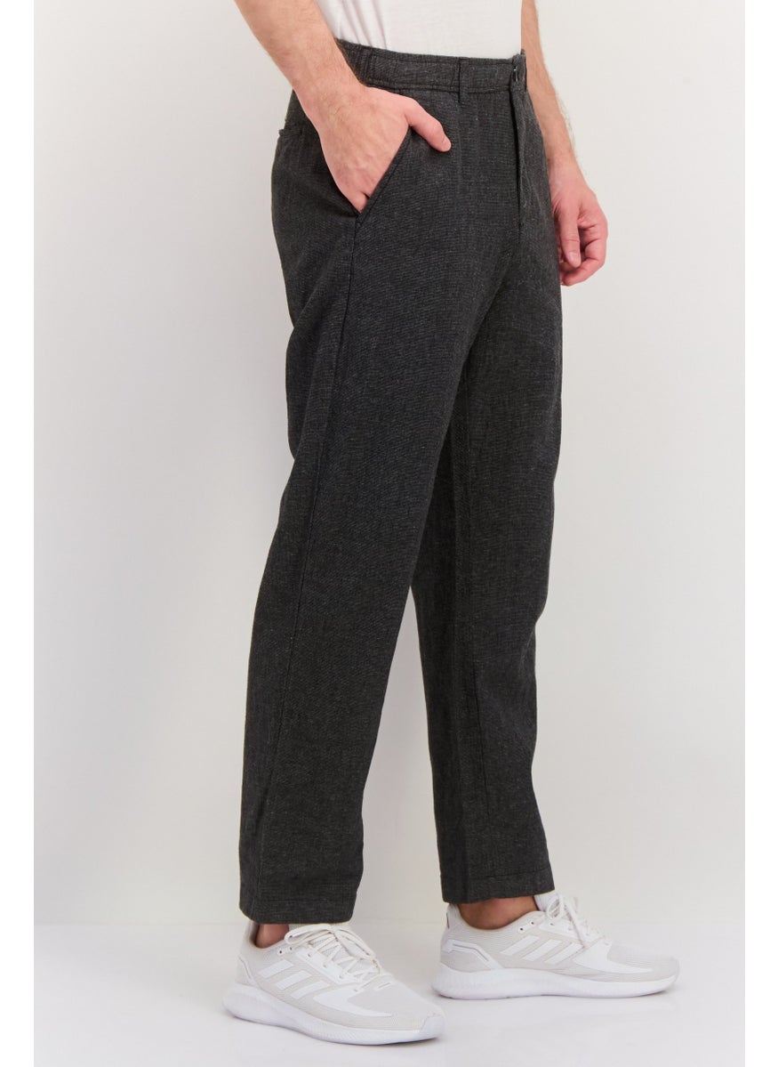 Men Relaxed Fit Microdot Straight Leg Pants, Dark Grey