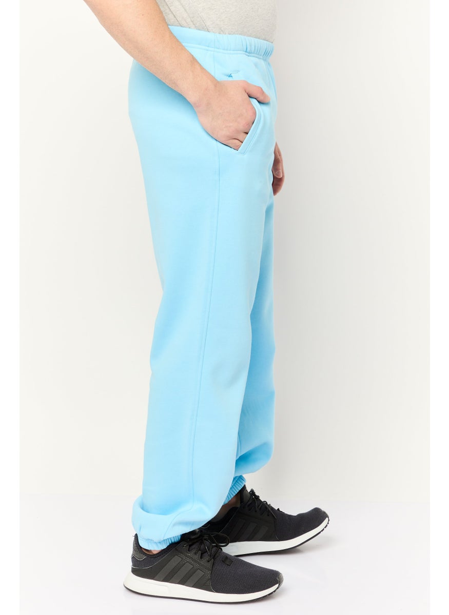 Men Brand Logo Drawstrings Sweatpants, Pastel Blue