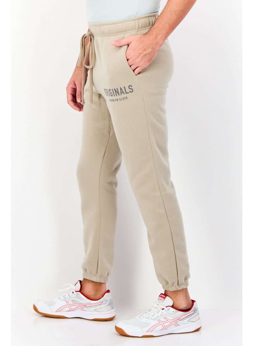 Men Regular Fit Brand Logo Sweatpants, Taupe