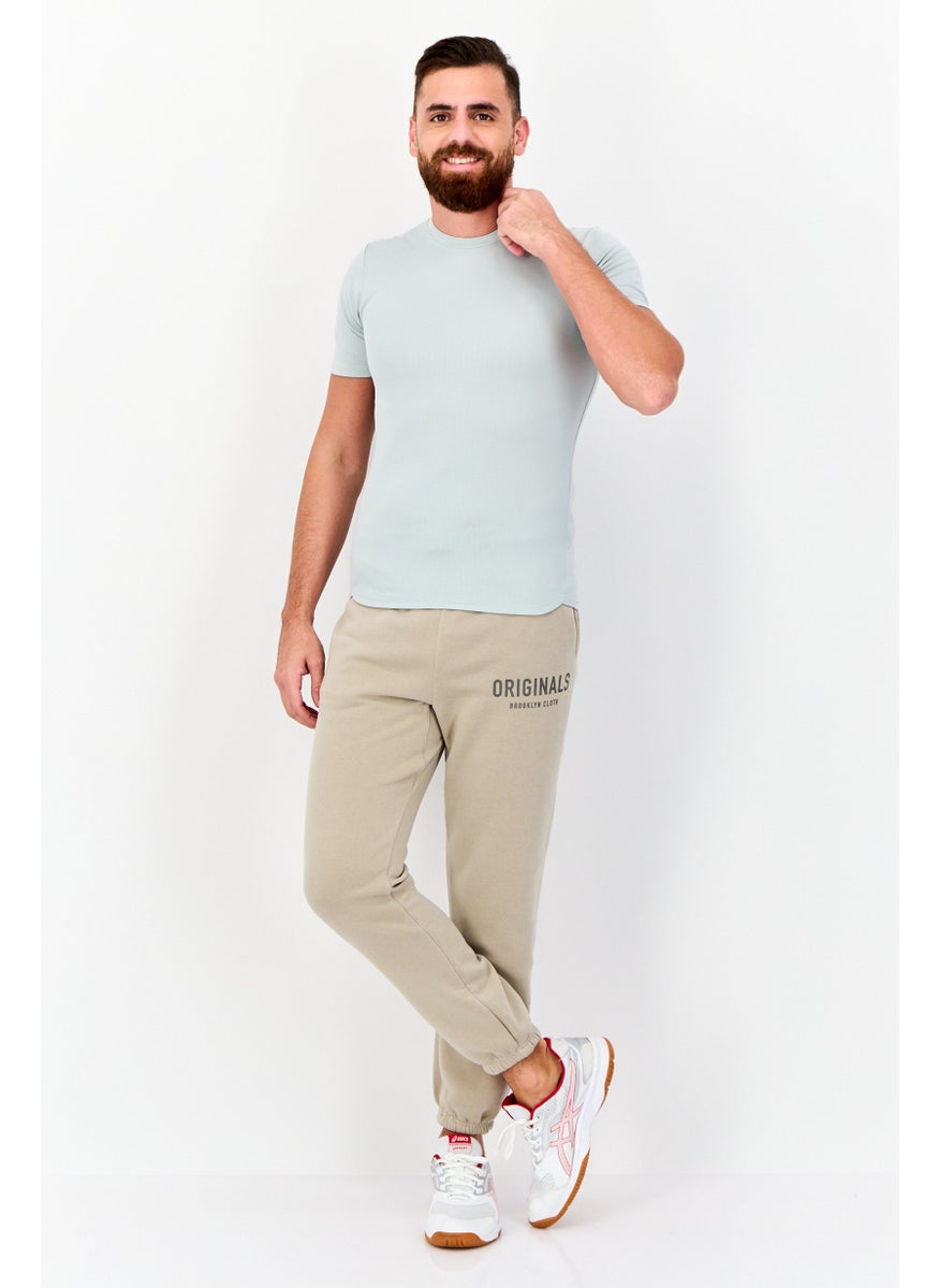 Men Regular Fit Brand Logo Sweatpants, Taupe