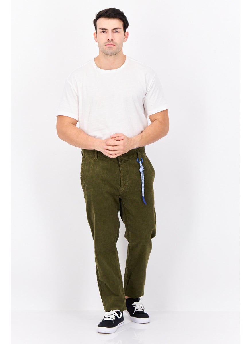 Men Regular Fit Ribbed Corduroy Pants, Olive