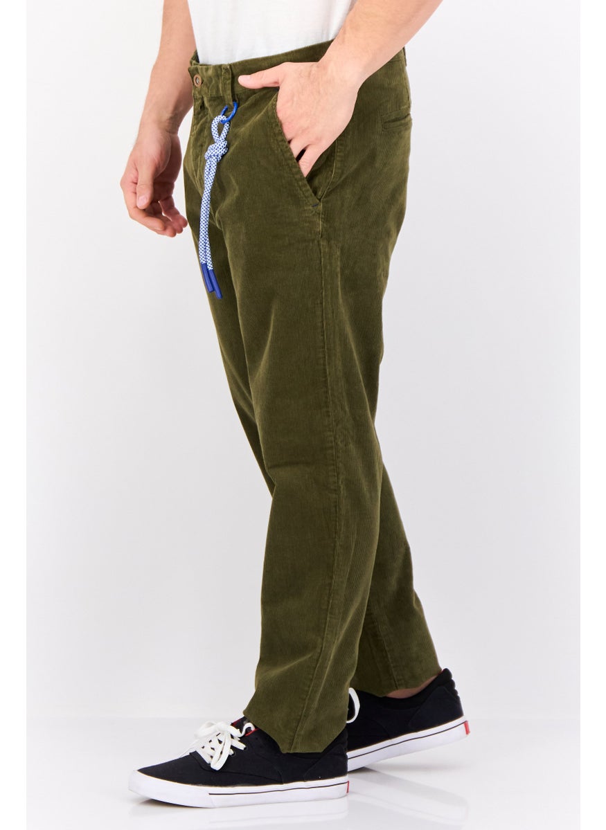 Men Regular Fit Ribbed Corduroy Pants, Olive