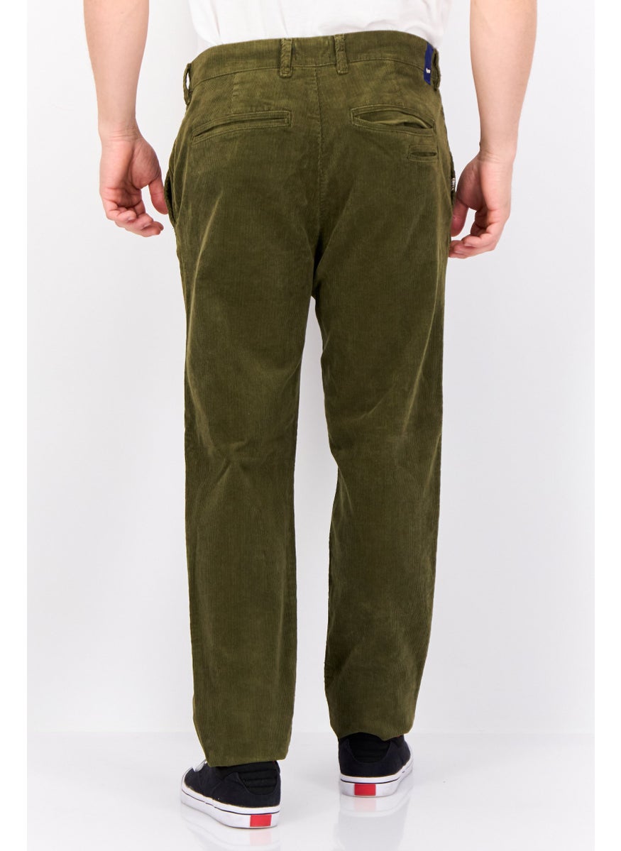 Men Regular Fit Ribbed Corduroy Pants, Olive