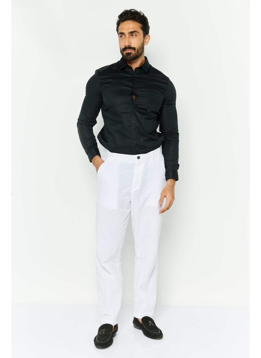 Men Loose Fit Plain Chino Pants, White