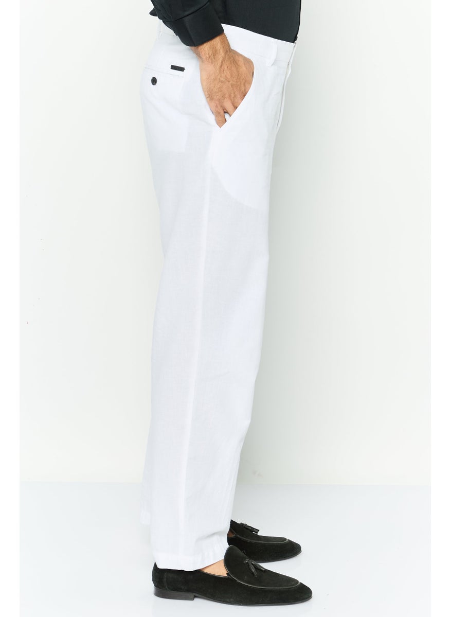 Men Loose Fit Plain Chino Pants, White