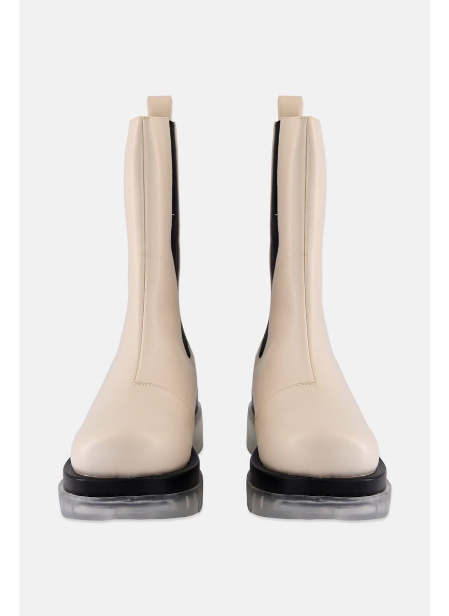 Women Broad Slip On Ankle Boots, Off White