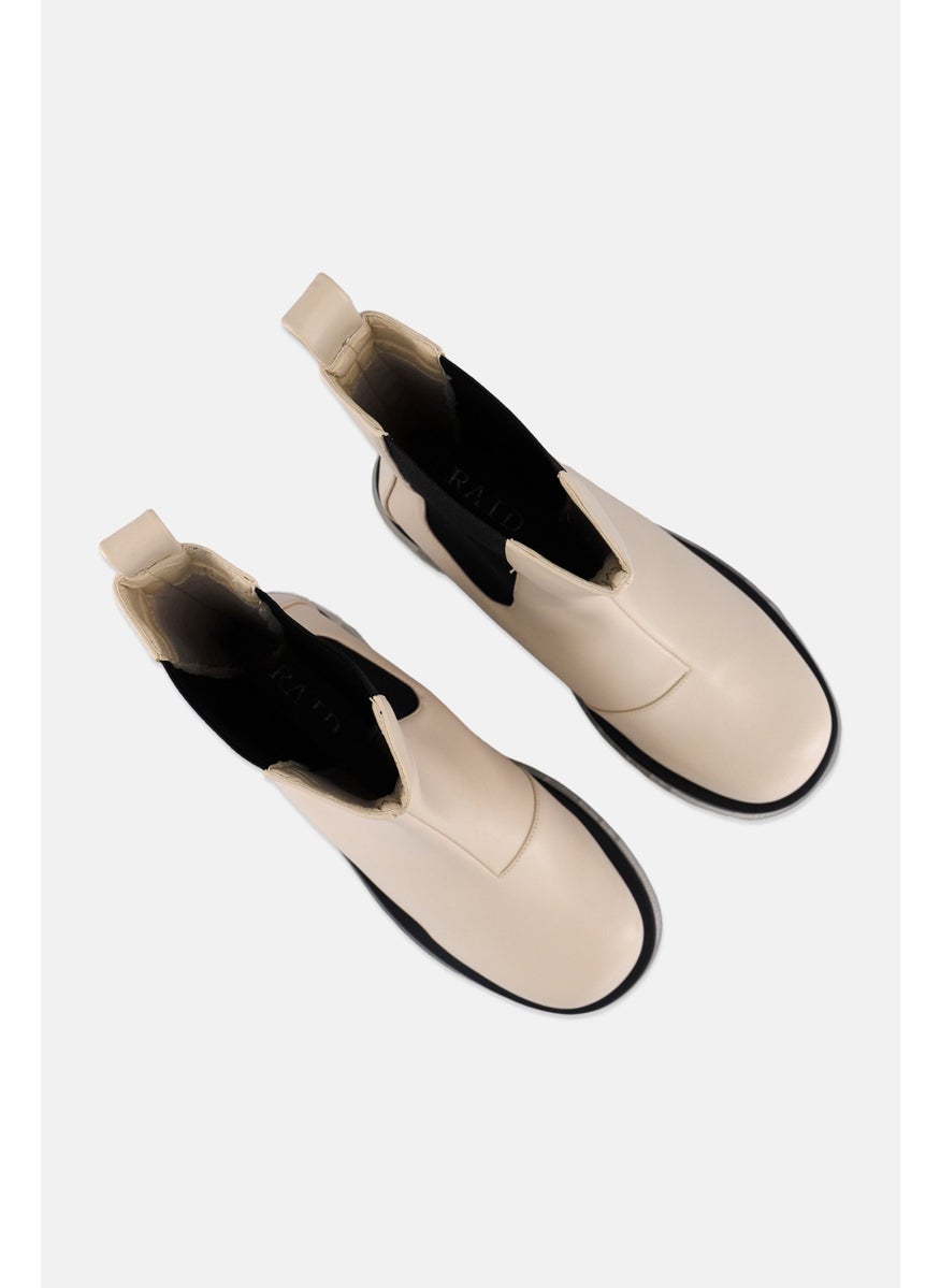 Women Broad Slip On Ankle Boots, Off White