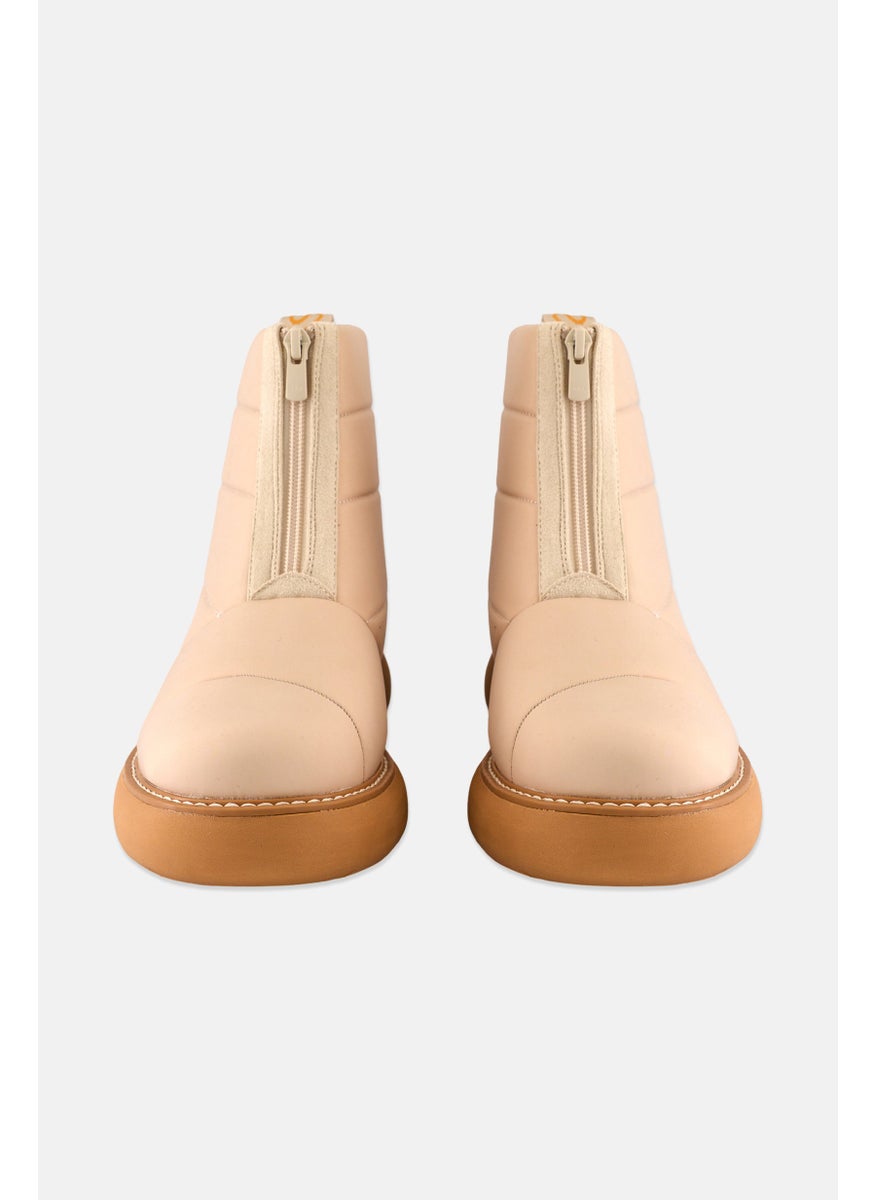 Women Alpargata Mallow Puffer Zipper Closure Ankle Boots, Beige
