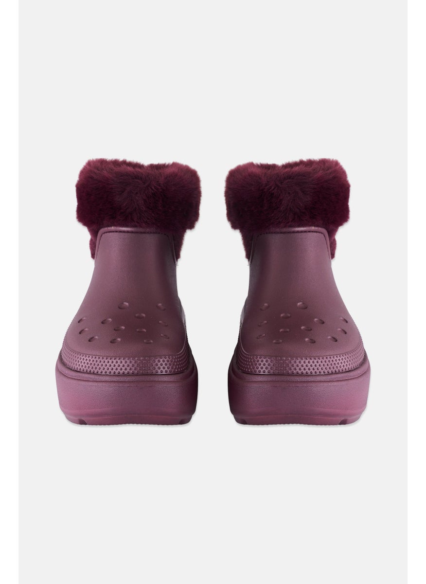 Women Stomp Lined Slip On Boots, Burgundy