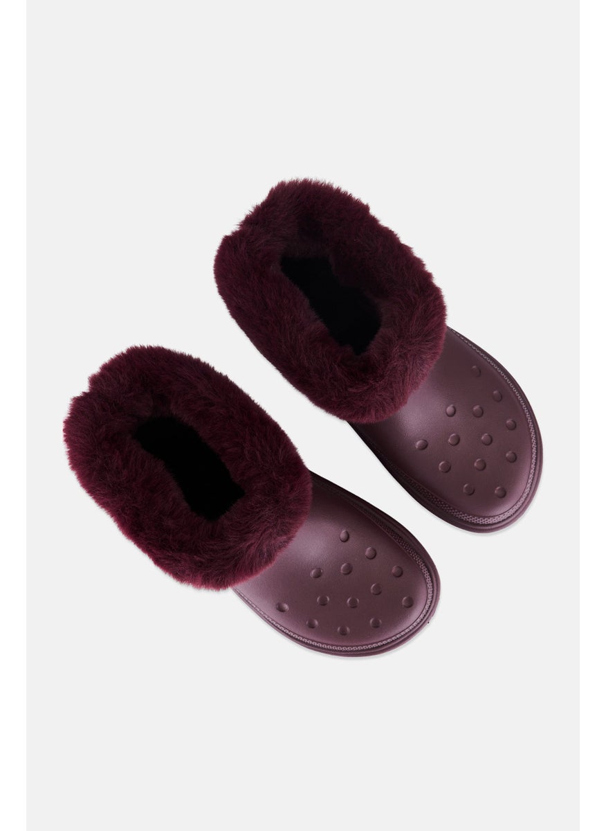 Women Stomp Lined Slip On Boots, Burgundy