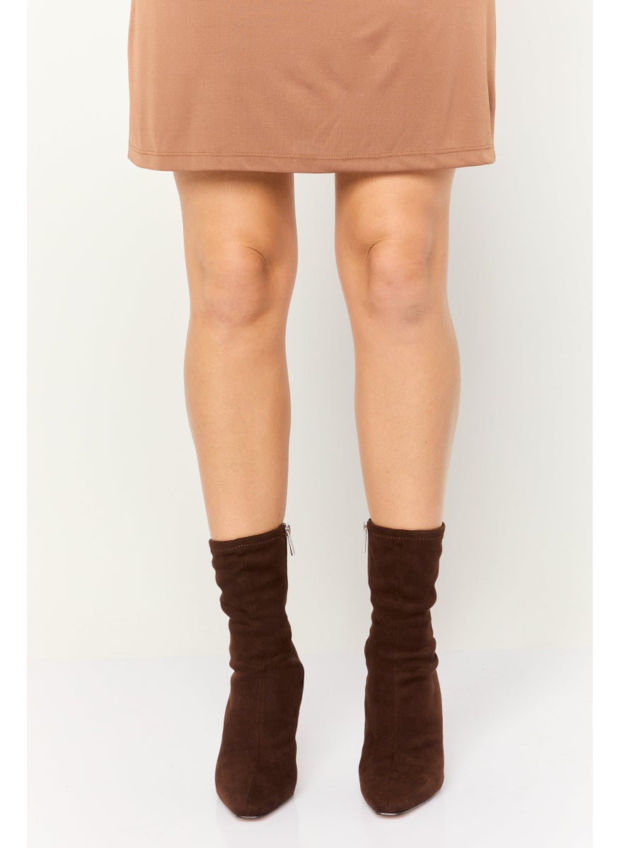 Women Zipper Closure Mid Calf-Length Boots, Dark Brown