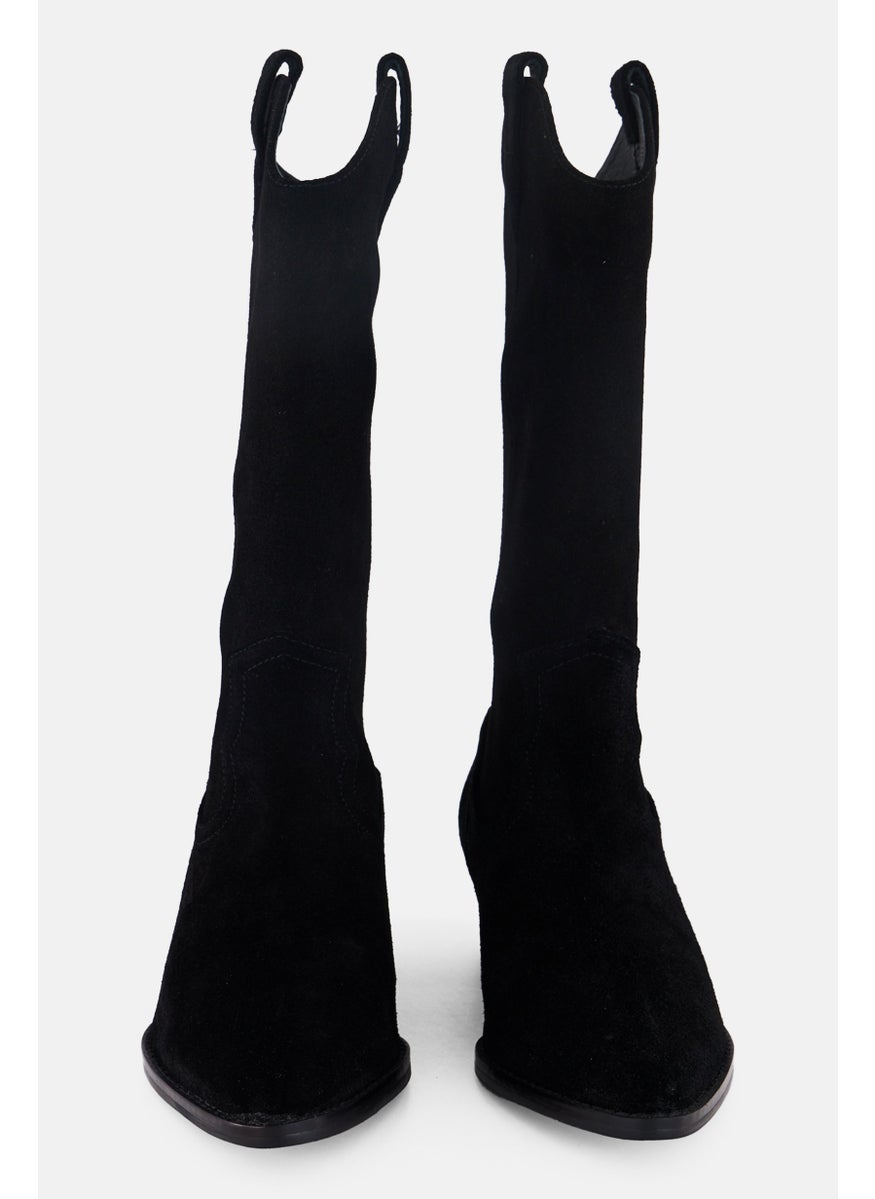 Women Lingos Slip On Calf Length Boots, Black