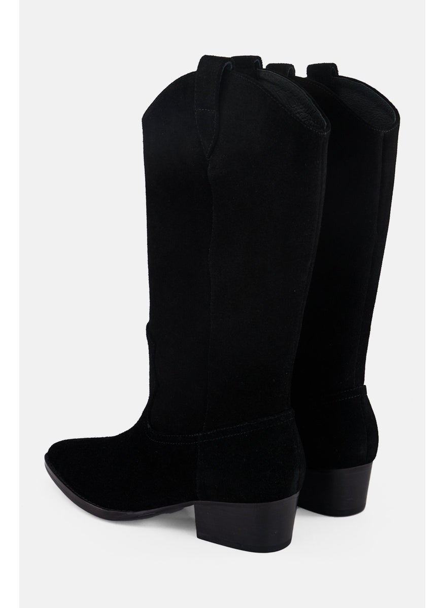 Women Lingos Slip On Calf Length Boots, Black