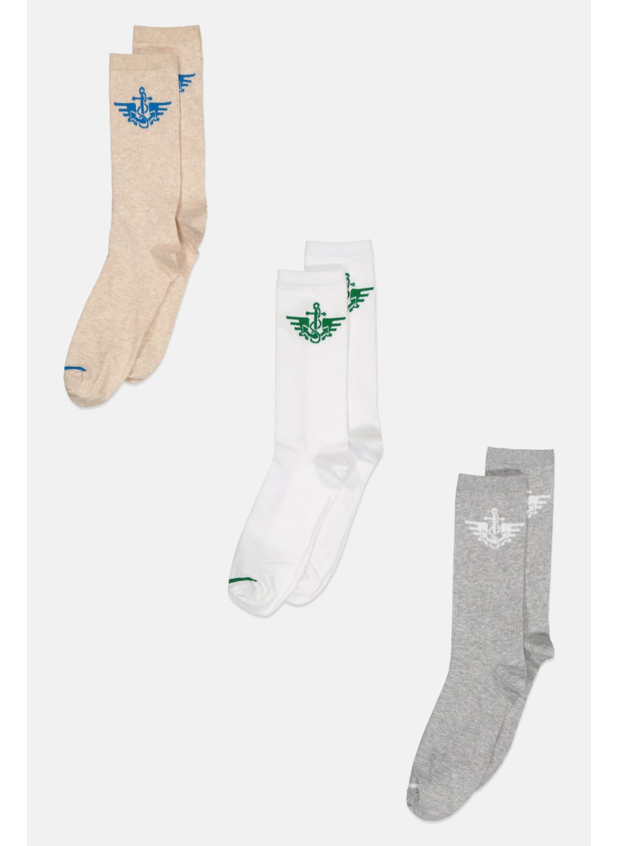 Men 3 Pairs Brand Logo Crew Socks, Multicolor