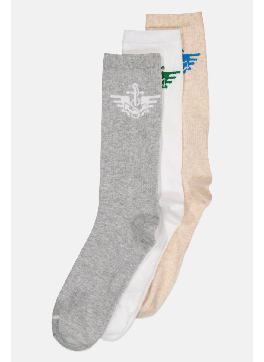 Men 3 Pairs Brand Logo Crew Socks, Multicolor