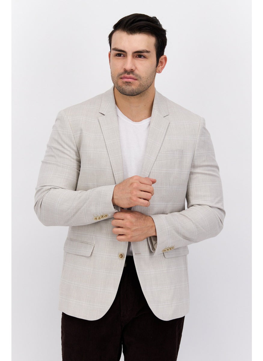 Men Regular Fit Plaid Blazer, Beige